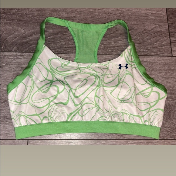 Under Armour Size Medium Sports Bra White Green Patterned Heatgear Athletic - Picture 1 of 7